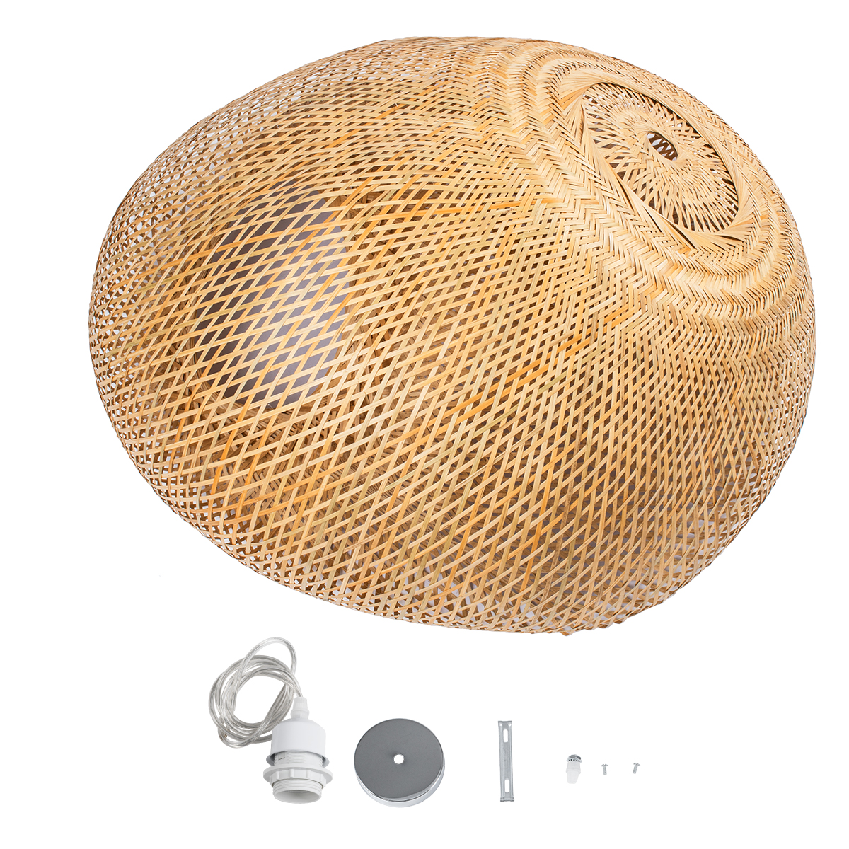 GloboStar® CARIBBEAN 01784 Μοντέρνο Κρεμαστό Φωτιστικό Πλέγμα Μονόφωτο 1 x E27 IP20 Μπεζ Ξύλο - Μ80 x Π80 x Υ35cm