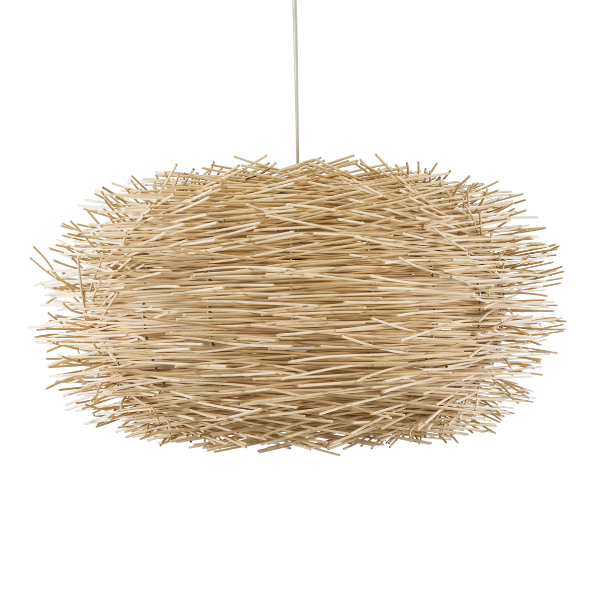 GloboStar® MINORCA 01786 Boho Κρεμαστό Φωτιστικό Πλέγμα Μονόφωτο 1 x E27 IP20 Μπεζ Ξύλο - Μ100 x Π100 x Υ45cm