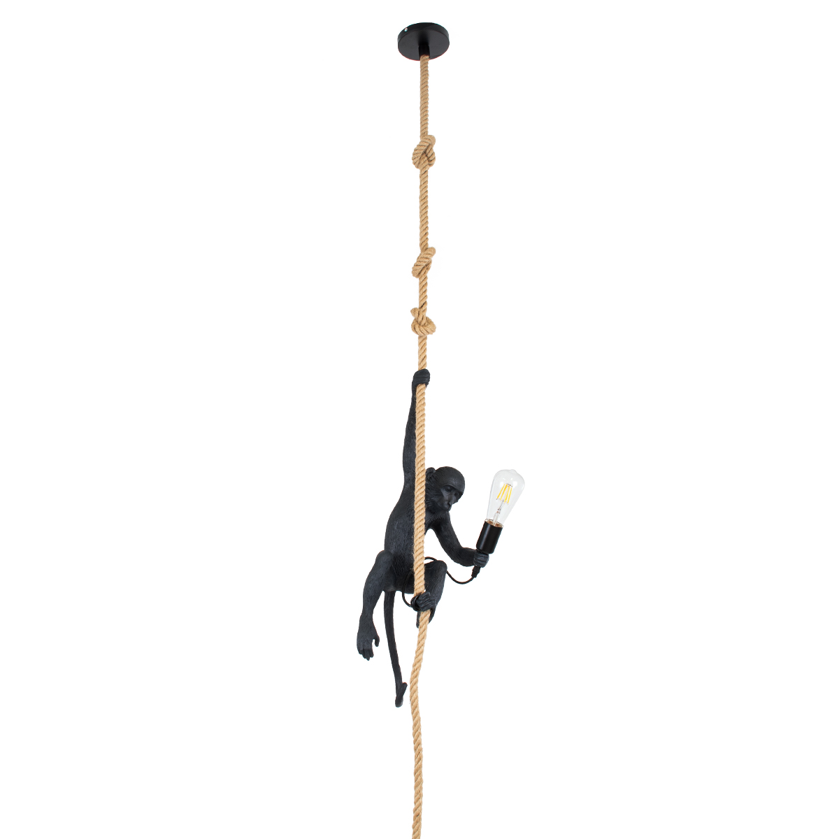 GloboStar® APES 01801 Μοντέρνο Κρεμαστό Φωτιστικό Φιγούρα Μονόφωτο 1 x E27 IP20 Μαύρο Πλαστικό με Μπεζ Σχοινί - Μ26 x Π28 x Υ69cm