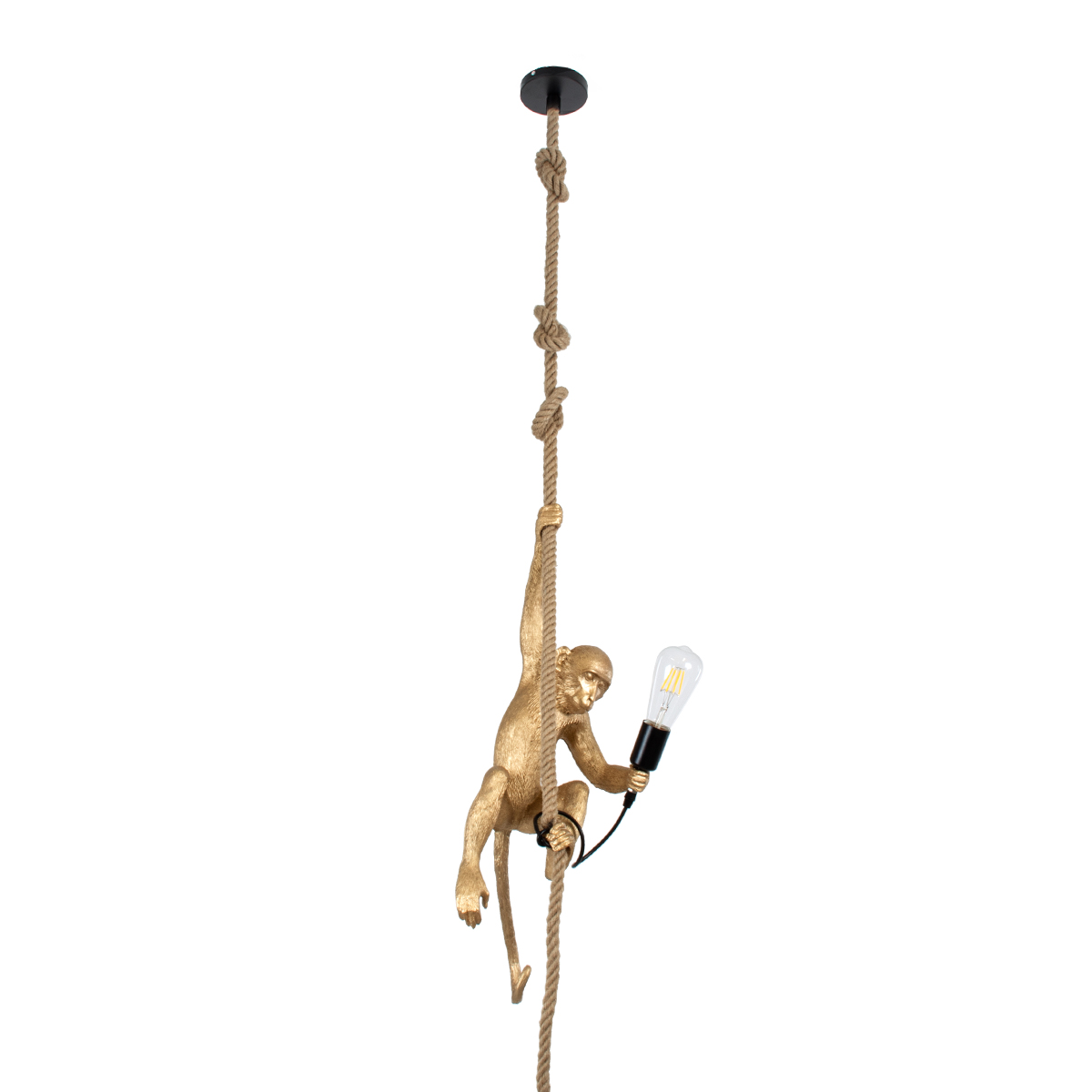 GloboStar® APES 01803 Μοντέρνο Κρεμαστό Φωτιστικό Φιγούρα Μονόφωτο 1 x E27 IP20 Χρυσό Πλαστικό με Μπεζ Σχοινί - Μ26 x Π28 x Υ69cm