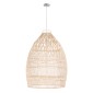 GloboStar® MALIBU 01810 Boho Κρεμαστό Φωτιστικό Καμπάνα Μονόφωτο 1 x E27 IP20 Μπεζ Ξύλο - Μ57 x Π57 x Υ75cm