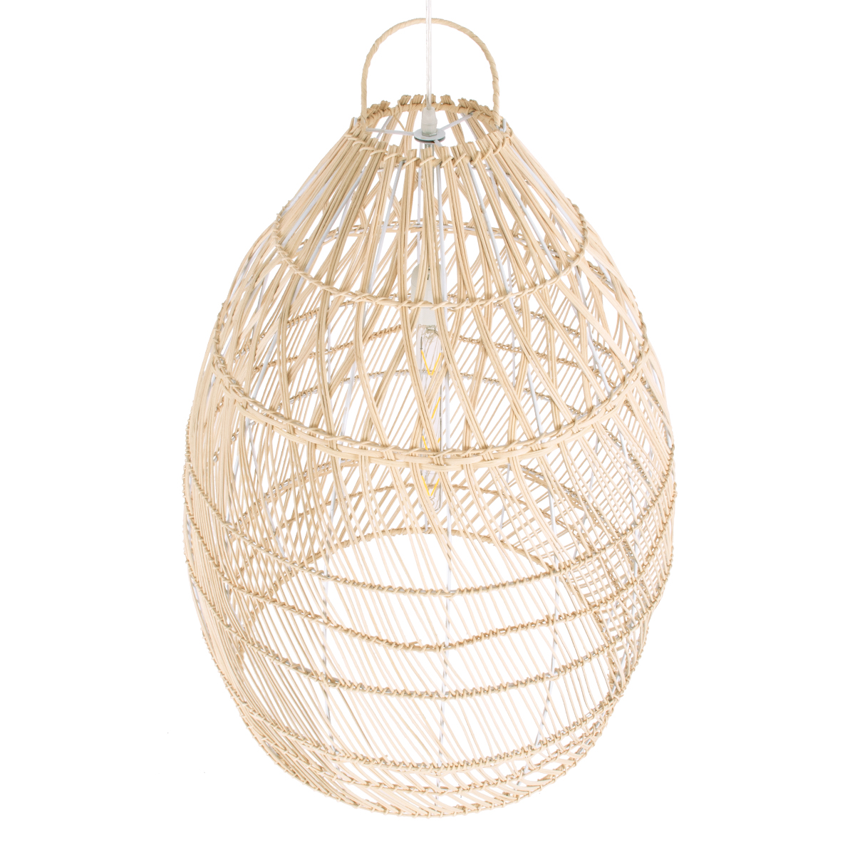 GloboStar® MALIBU 01810 Boho Κρεμαστό Φωτιστικό Καμπάνα Μονόφωτο 1 x E27 IP20 Μπεζ Ξύλο - Μ57 x Π57 x Υ75cm