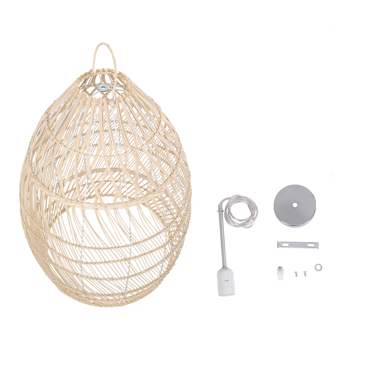 GloboStar® MALIBU 01810 Boho Κρεμαστό Φωτιστικό Καμπάνα Μονόφωτο 1 x E27 IP20 Μπεζ Ξύλο - Μ57 x Π57 x Υ75cm