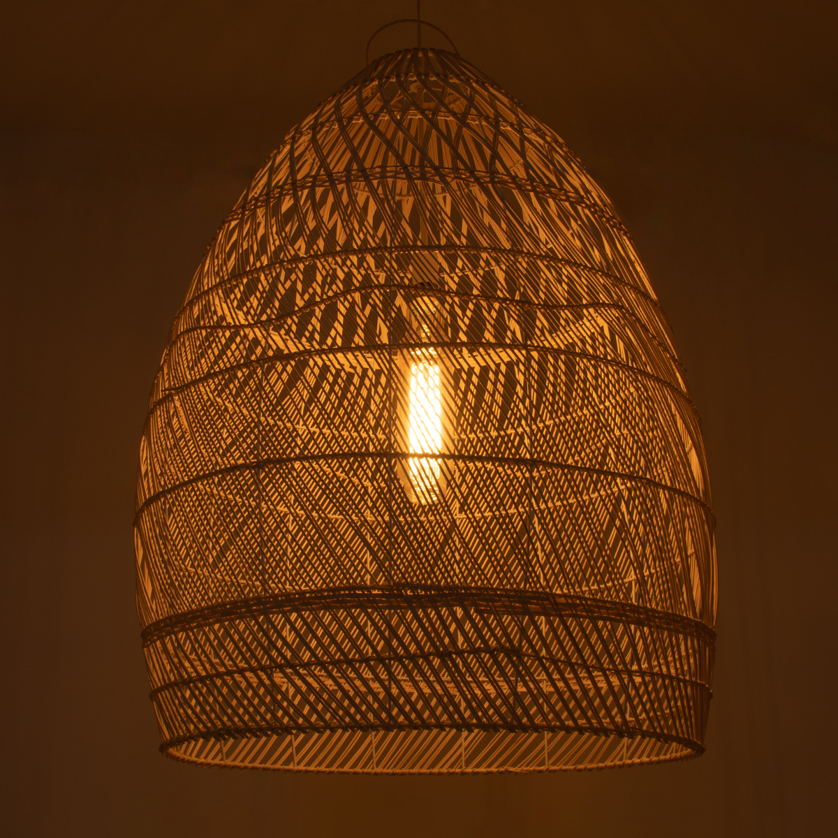 GloboStar® MALIBU 01811 Boho Κρεμαστό Φωτιστικό Καμπάνα Μονόφωτο 1 x E27 IP20 Μπεζ Ξύλο - Μ76 x Π76 x Υ100cm