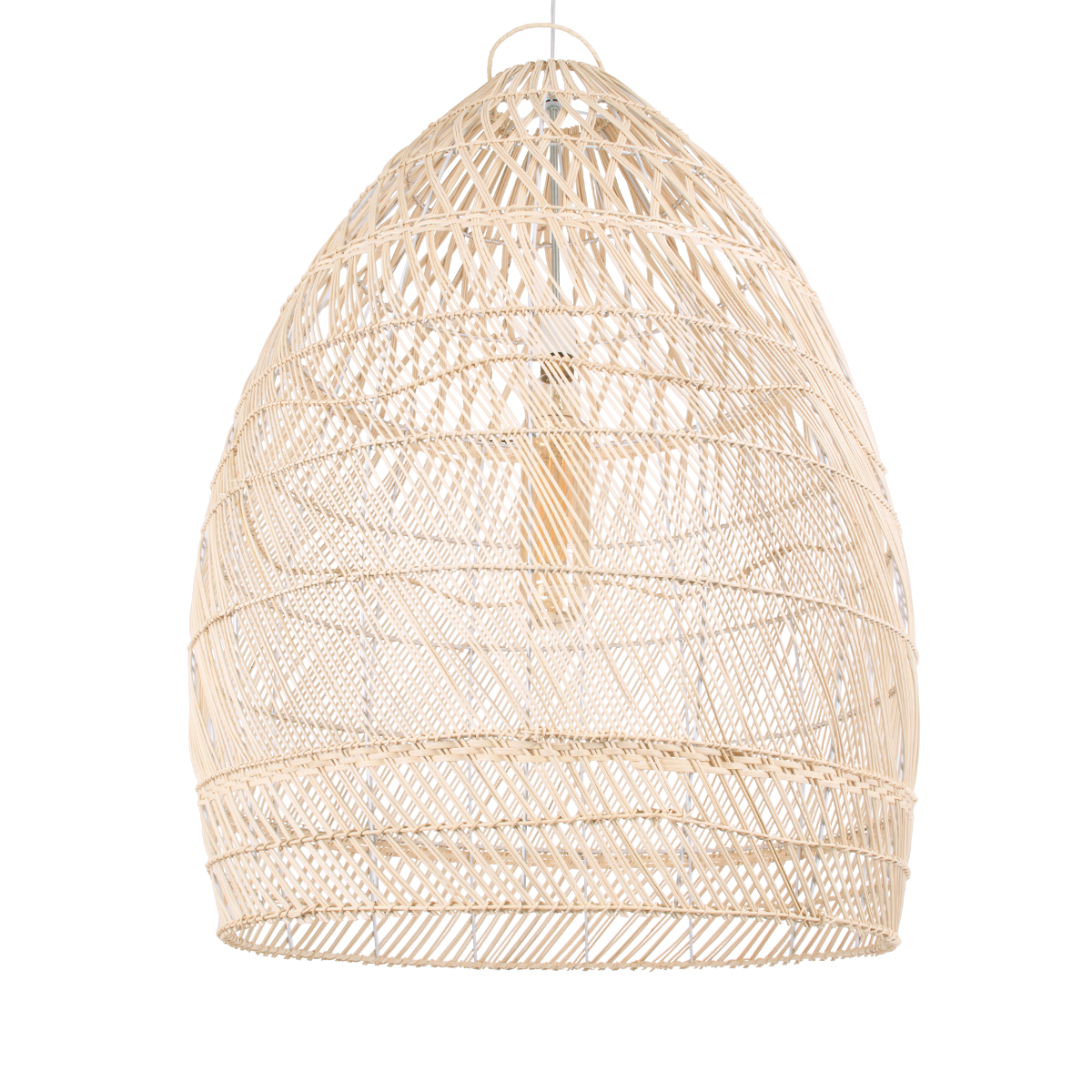 GloboStar® MALIBU 01811 Boho Κρεμαστό Φωτιστικό Καμπάνα Μονόφωτο 1 x E27 IP20 Μπεζ Ξύλο - Μ76 x Π76 x Υ100cm