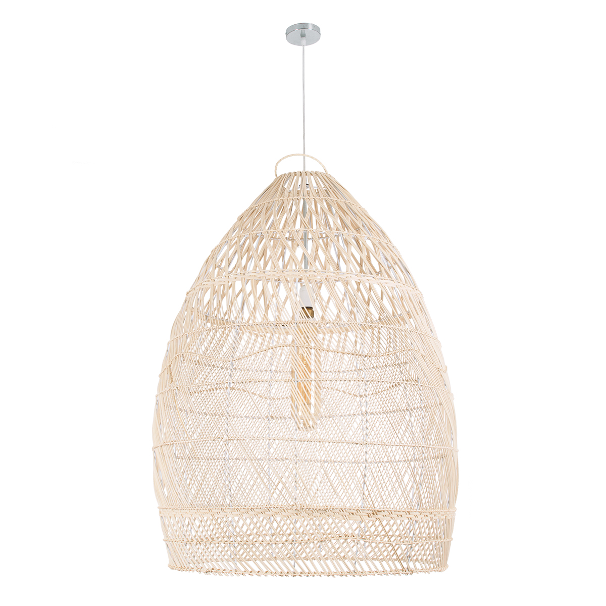 GloboStar® MALIBU 01811 Boho Κρεμαστό Φωτιστικό Καμπάνα Μονόφωτο 1 x E27 IP20 Μπεζ Ξύλο - Μ76 x Π76 x Υ100cm