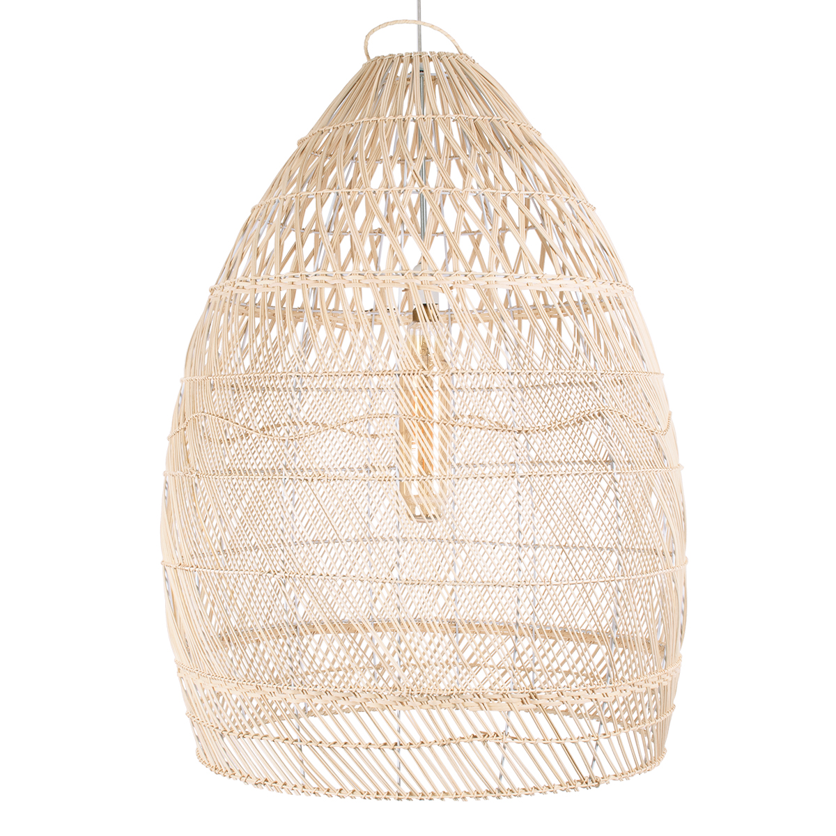 GloboStar® MALIBU 01811 Boho Κρεμαστό Φωτιστικό Καμπάνα Μονόφωτο 1 x E27 IP20 Μπεζ Ξύλο - Μ76 x Π76 x Υ100cm