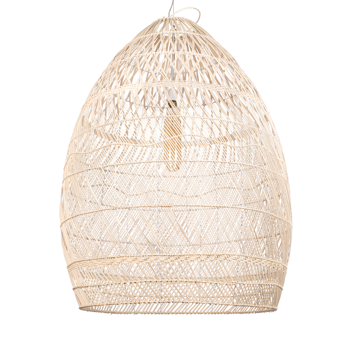 GloboStar® MALIBU 01812 Boho Κρεμαστό Φωτιστικό Καμπάνα Μονόφωτο 1 x E27 IP20 Μπεζ Ξύλο - Μ95 x Π95 x Υ125cm