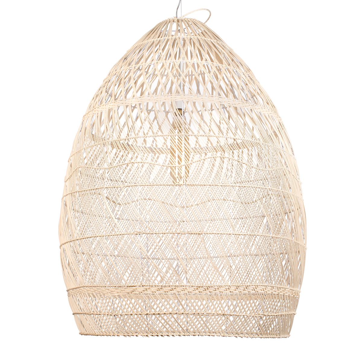 GloboStar® MALIBU 01812 Boho Κρεμαστό Φωτιστικό Καμπάνα Μονόφωτο 1 x E27 IP20 Μπεζ Ξύλο - Μ95 x Π95 x Υ125cm