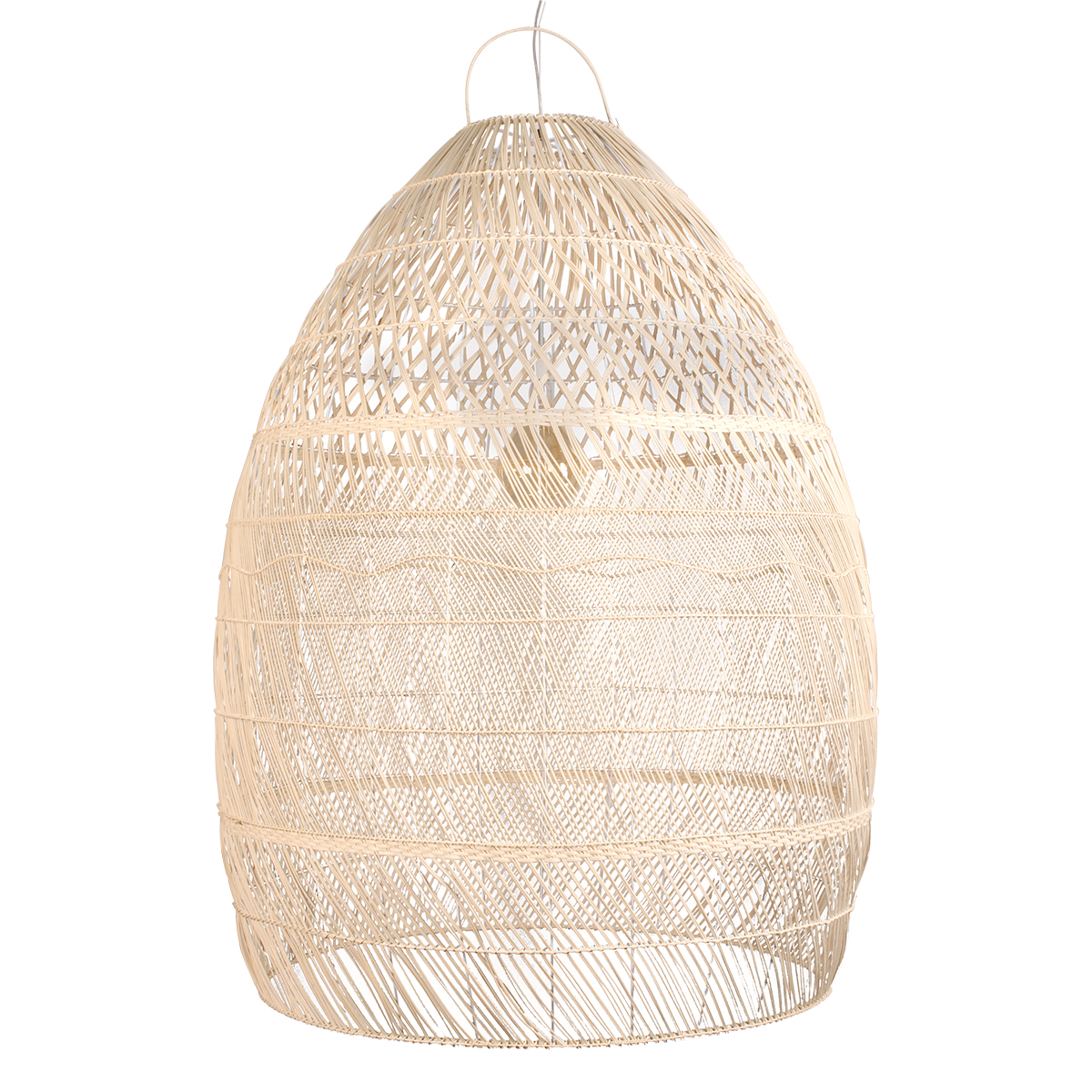 GloboStar® MALIBU 01813 Boho Κρεμαστό Φωτιστικό Καμπάνα Μονόφωτο 1 x E27 IP20 Μπεζ Ξύλο - Μ120 x Π120 x Υ156cm