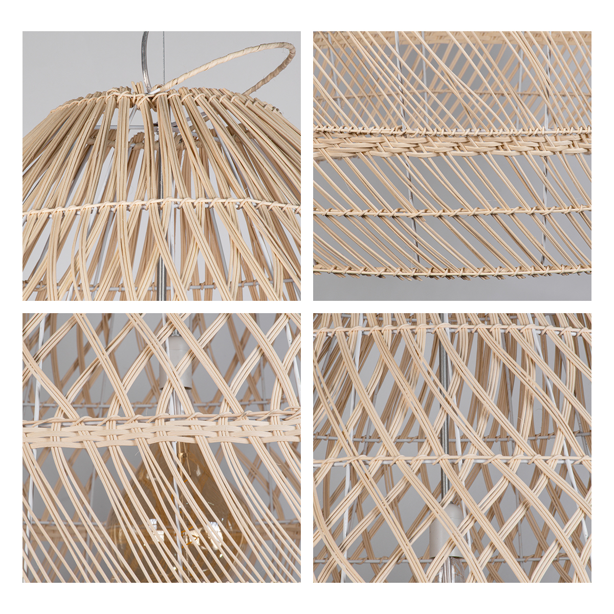 GloboStar® MALIBU 01813 Boho Κρεμαστό Φωτιστικό Καμπάνα Μονόφωτο 1 x E27 IP20 Μπεζ Ξύλο - Μ120 x Π120 x Υ156cm