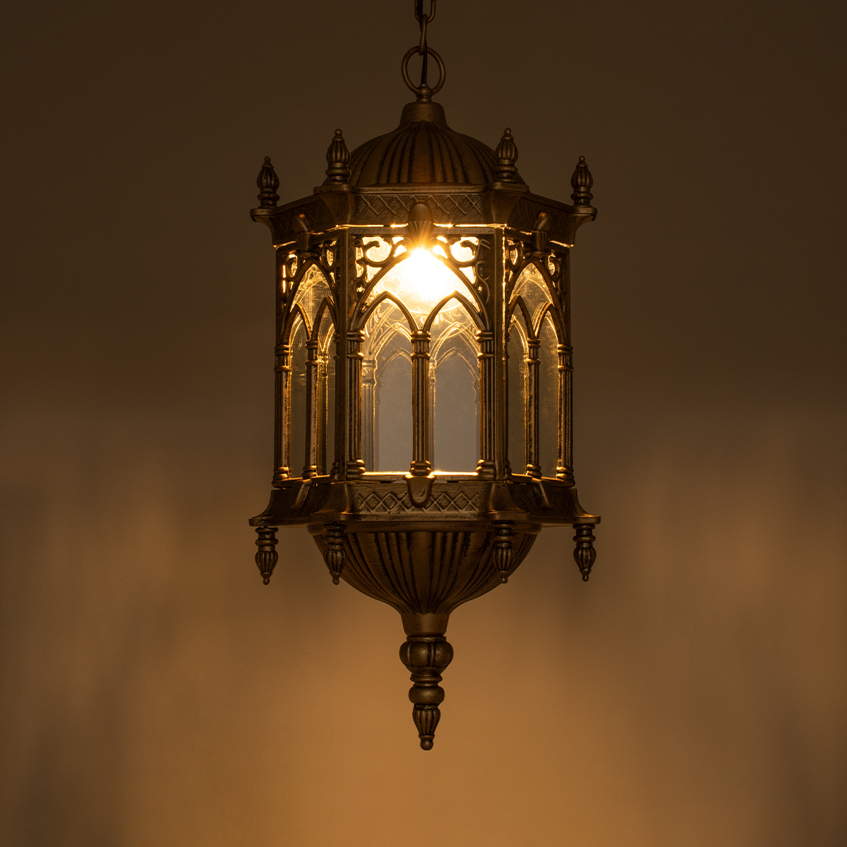 GloboStar® DARCY 01815 Vintage Κρεμαστό Φωτιστικό Ανάρτηση Μονόφωτο 1 x E27 IP20 Μπρούτζινο Μέταλλο με Διάφανο Γυαλί - Μ35 x Π35 x Υ61cm