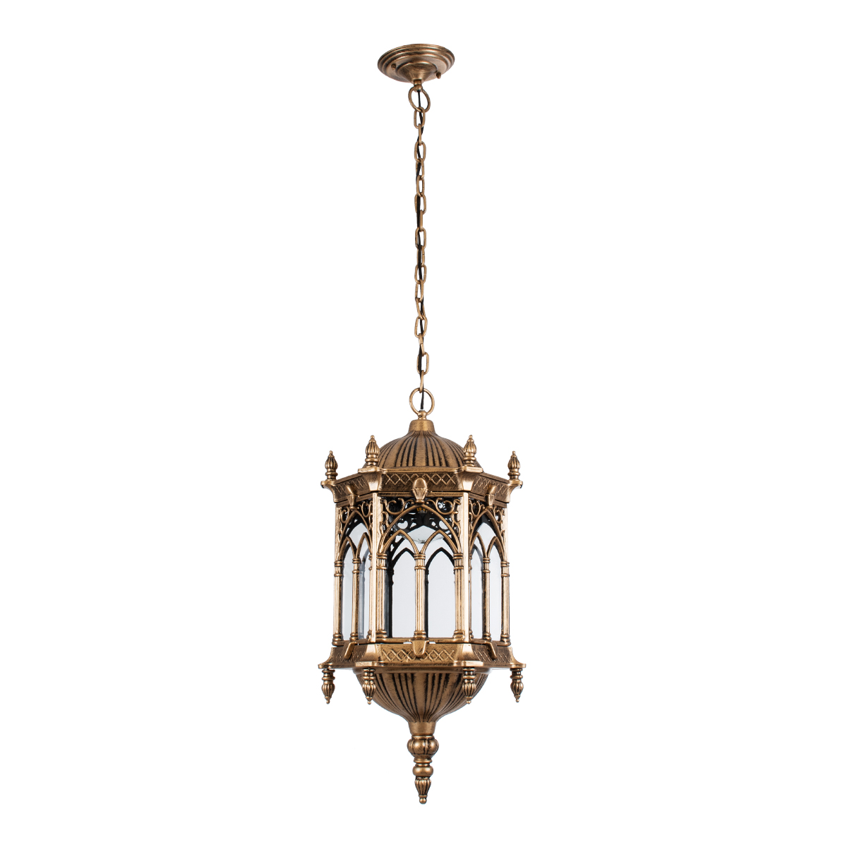 GloboStar® DARCY 01815 Vintage Κρεμαστό Φωτιστικό Ανάρτηση Μονόφωτο 1 x E27 IP20 Μπρούτζινο Μέταλλο με Διάφανο Γυαλί - Μ35 x Π35 x Υ61cm