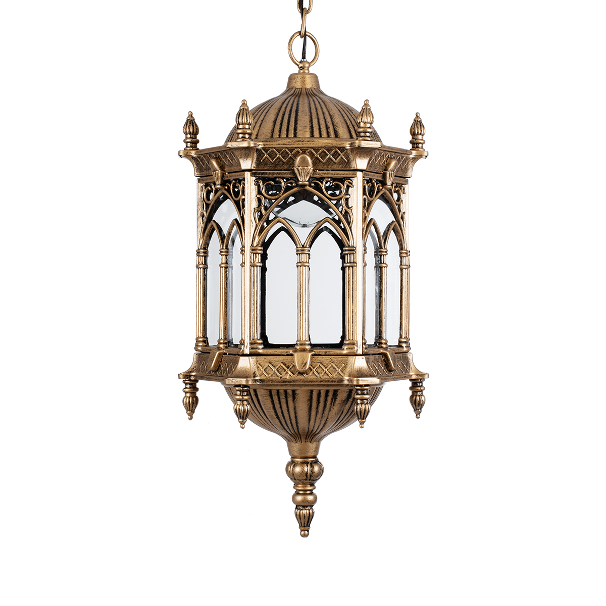 GloboStar® DARCY 01815 Vintage Κρεμαστό Φωτιστικό Ανάρτηση Μονόφωτο 1 x E27 IP20 Μπρούτζινο Μέταλλο με Διάφανο Γυαλί - Μ35 x Π35 x Υ61cm