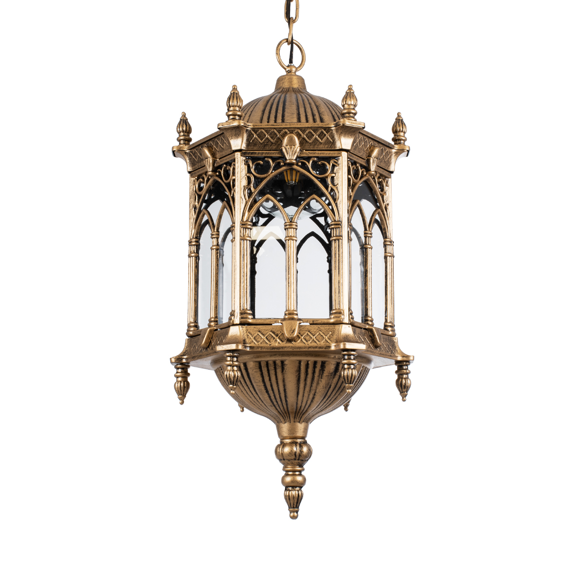 GloboStar® DARCY 01815 Vintage Κρεμαστό Φωτιστικό Ανάρτηση Μονόφωτο 1 x E27 IP20 Μπρούτζινο Μέταλλο με Διάφανο Γυαλί - Μ35 x Π35 x Υ61cm