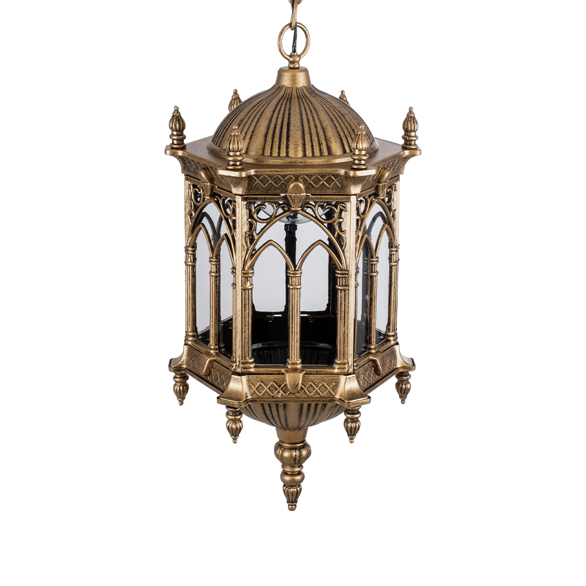 GloboStar® DARCY 01815 Vintage Κρεμαστό Φωτιστικό Ανάρτηση Μονόφωτο 1 x E27 IP20 Μπρούτζινο Μέταλλο με Διάφανο Γυαλί - Μ35 x Π35 x Υ61cm