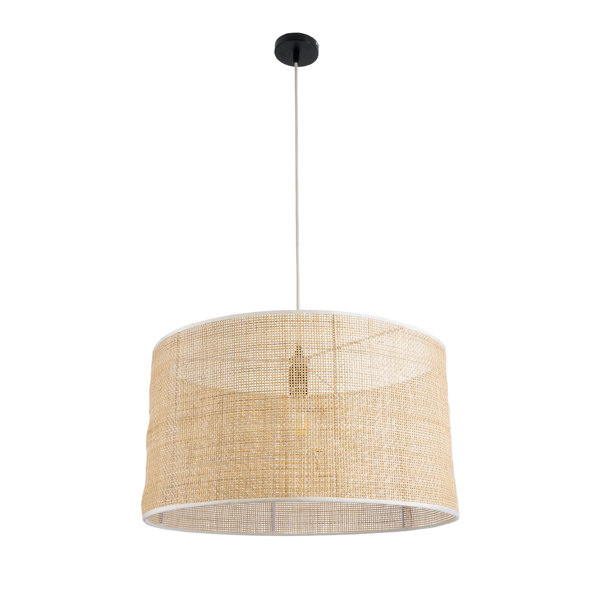 GloboStar® YOTTO 01822 Boho Κρεμαστό Φωτιστικό Καπέλο Μονόφωτο 1 x E27 IP20 Μπεζ Ξύλο - Μ55 x Π55 x Y30cm