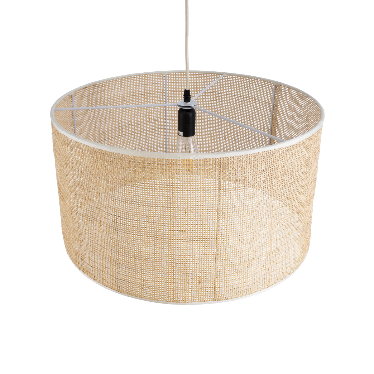 GloboStar® YOTTO 01822 Boho Κρεμαστό Φωτιστικό Καπέλο Μονόφωτο 1 x E27 IP20 Μπεζ Ξύλο - Μ55 x Π55 x Y30cm