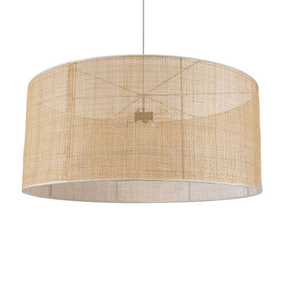 GloboStar® YOTTO 01823 Boho Κρεμαστό Φωτιστικό Καπέλο Τρίφωτο 3 x E27 IP20 Μπεζ Ξύλο - Μ90 x Π90 x Υ40cm