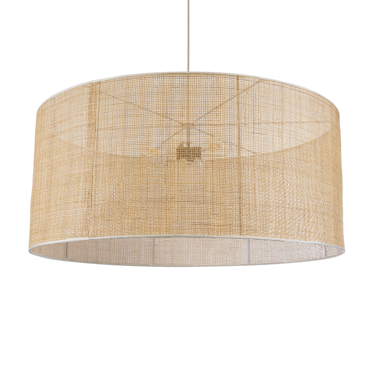 GloboStar® YOTTO 01823 Boho Κρεμαστό Φωτιστικό Καπέλο Τρίφωτο 3 x E27 IP20 Μπεζ Ξύλο - Μ90 x Π90 x Υ40cm