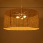GloboStar® YOTTO 01823 Boho Κρεμαστό Φωτιστικό Καπέλο Τρίφωτο 3 x E27 IP20 Μπεζ Ξύλο - Μ90 x Π90 x Υ40cm