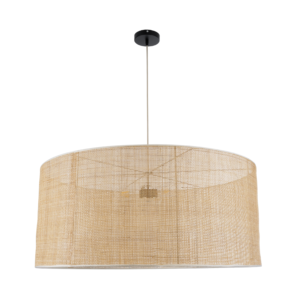 GloboStar® YOTTO 01823 Boho Κρεμαστό Φωτιστικό Καπέλο Τρίφωτο 3 x E27 IP20 Μπεζ Ξύλο - Μ90 x Π90 x Υ40cm