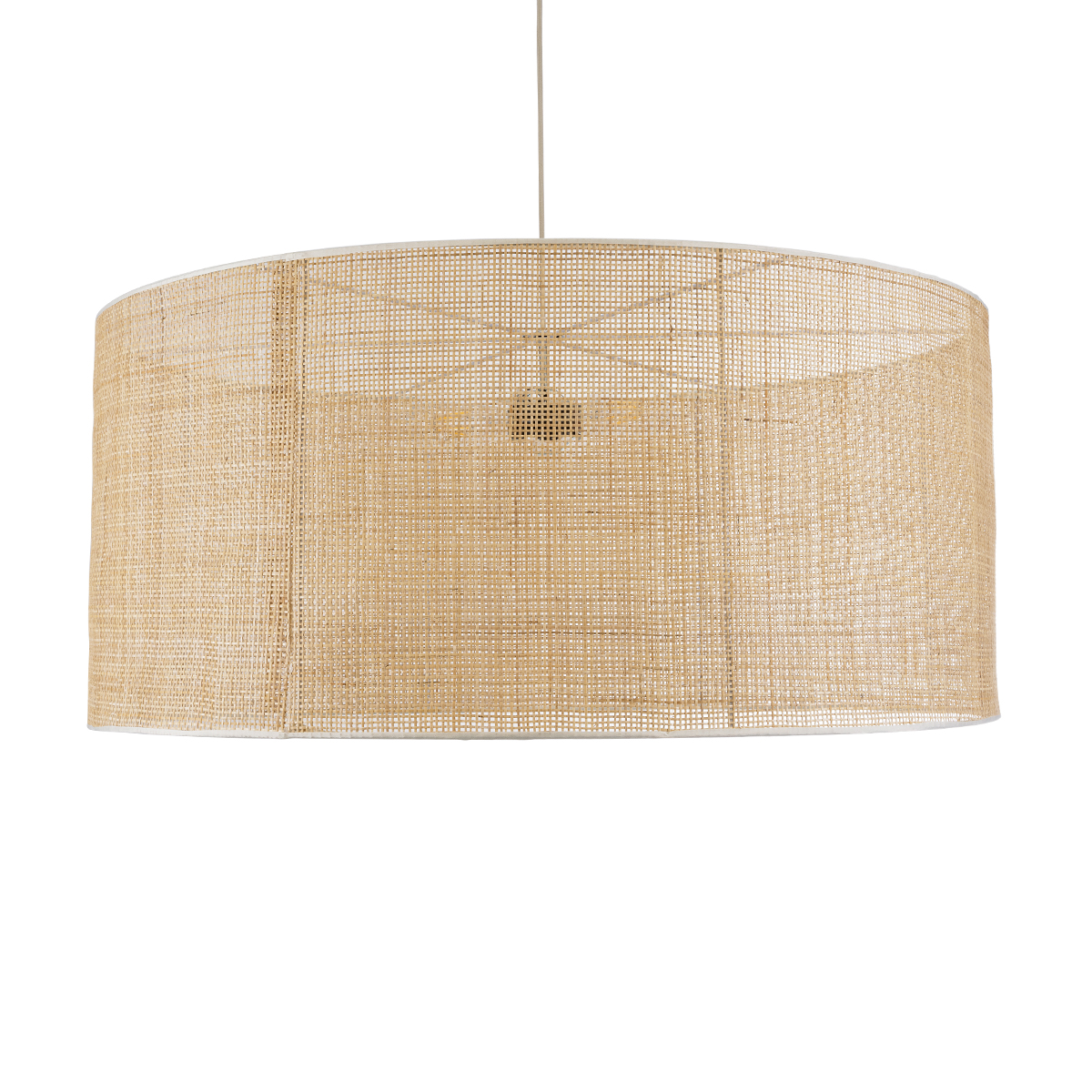 GloboStar® YOTTO 01823 Boho Κρεμαστό Φωτιστικό Καπέλο Τρίφωτο 3 x E27 IP20 Μπεζ Ξύλο - Μ90 x Π90 x Υ40cm