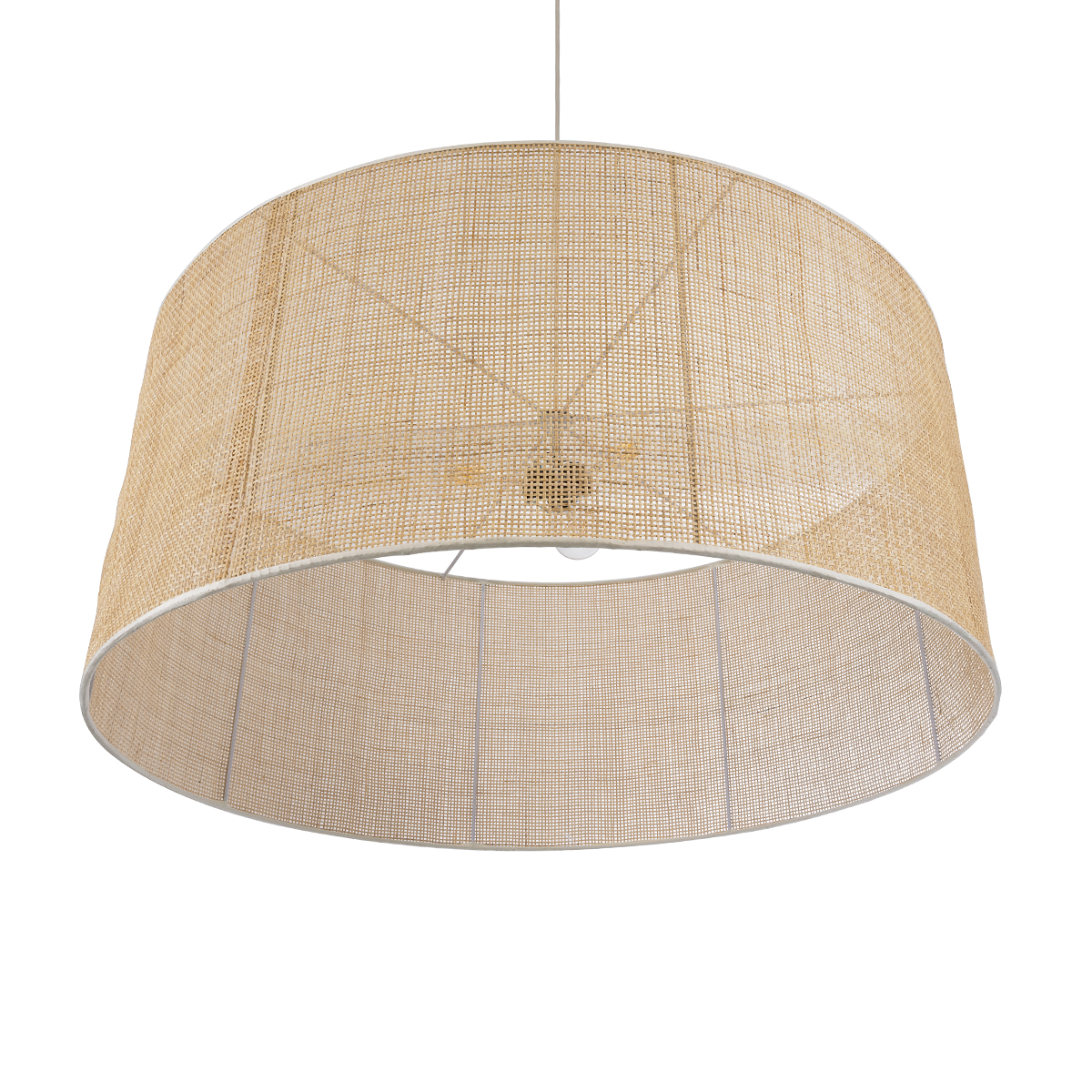 GloboStar® YOTTO 01823 Boho Κρεμαστό Φωτιστικό Καπέλο Τρίφωτο 3 x E27 IP20 Μπεζ Ξύλο - Μ90 x Π90 x Υ40cm