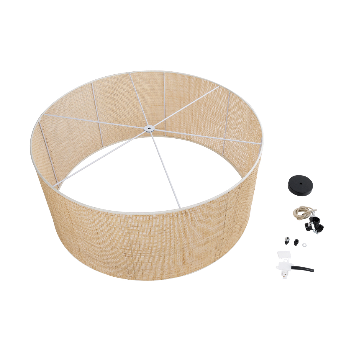 GloboStar® YOTTO 01823 Boho Κρεμαστό Φωτιστικό Καπέλο Τρίφωτο 3 x E27 IP20 Μπεζ Ξύλο - Μ90 x Π90 x Υ40cm