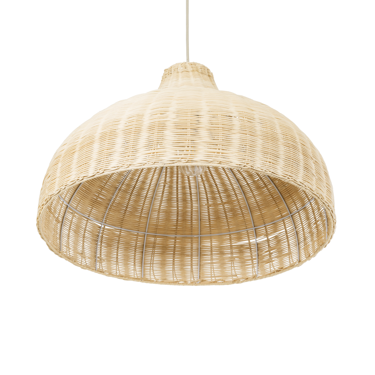 GloboStar® AFURU 01828 Boho Κρεμαστό Φωτιστικό Καμπάνα Μονόφωτο 1 x E27 IP20 Μπεζ Ξύλο - Μ60 x Π60 x Υ40cm