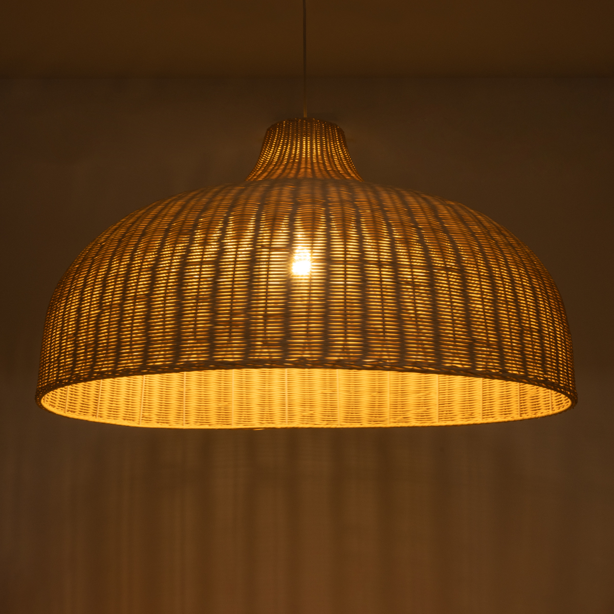 GloboStar® AFURU 01829 Boho Κρεμαστό Φωτιστικό Καμπάνα Μονόφωτο 1 x E27 IP20 Μπεζ Ξύλο - Μ100 x Π100 x Υ60cm