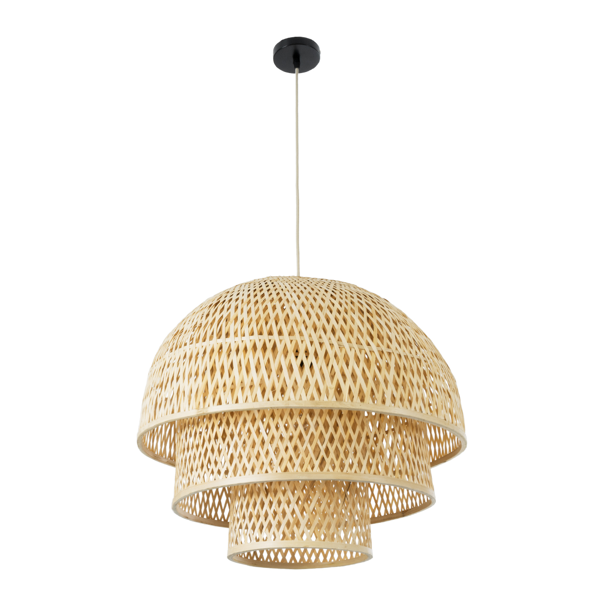 GloboStar® HIROKA 01836 Boho Κρεμαστό Φωτιστικό Πλέγμα Μονόφωτο 1 x E27 IP20 Μπεζ Ξύλο - Μ60 x Π60 x Υ50cm