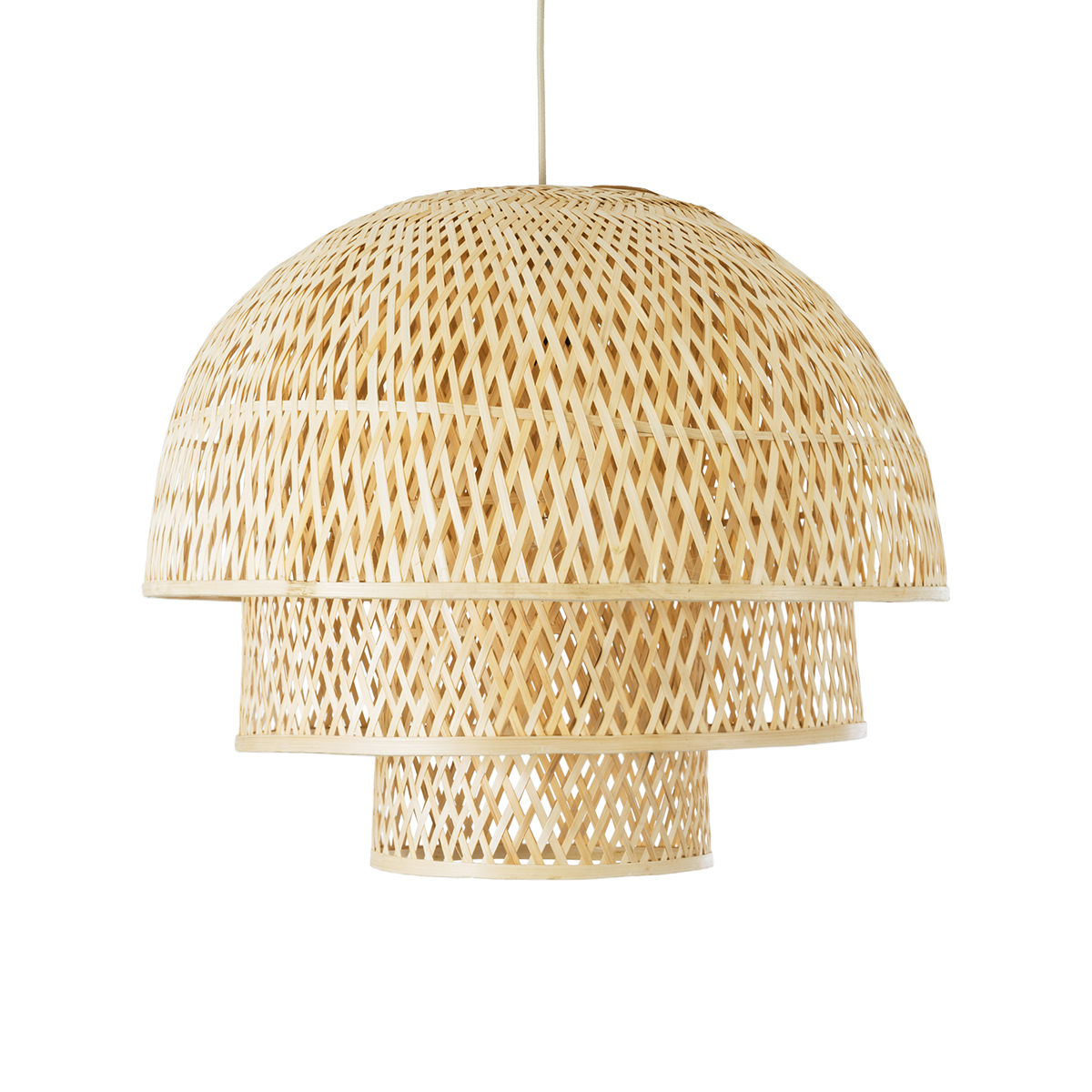 GloboStar® HIROKA 01836 Boho Κρεμαστό Φωτιστικό Πλέγμα Μονόφωτο 1 x E27 IP20 Μπεζ Ξύλο - Μ60 x Π60 x Υ50cm