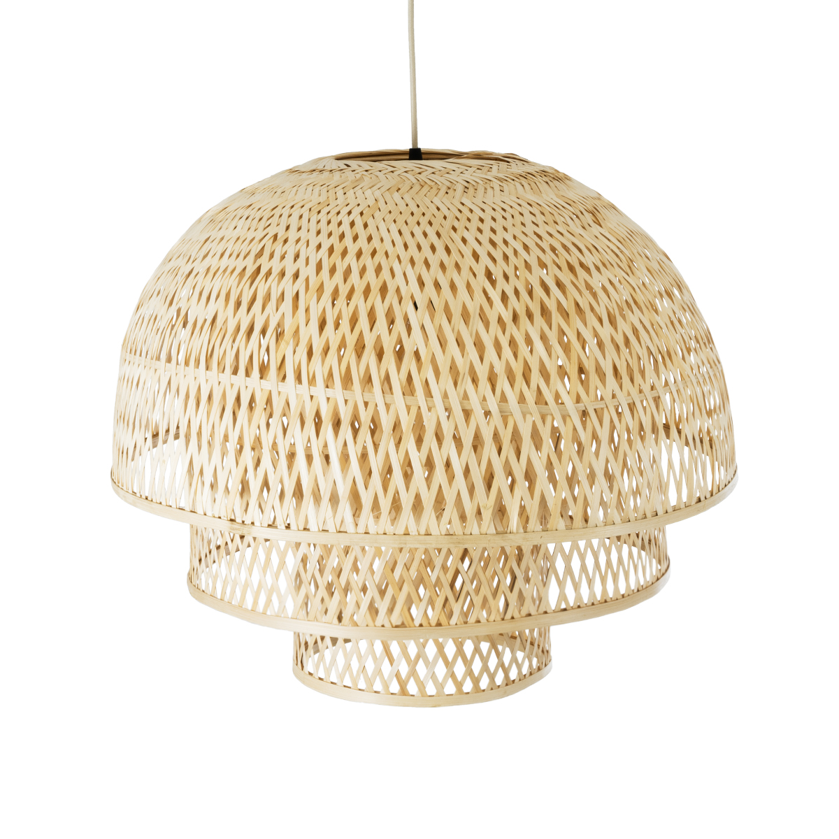 GloboStar® HIROKA 01836 Boho Κρεμαστό Φωτιστικό Πλέγμα Μονόφωτο 1 x E27 IP20 Μπεζ Ξύλο - Μ60 x Π60 x Υ50cm