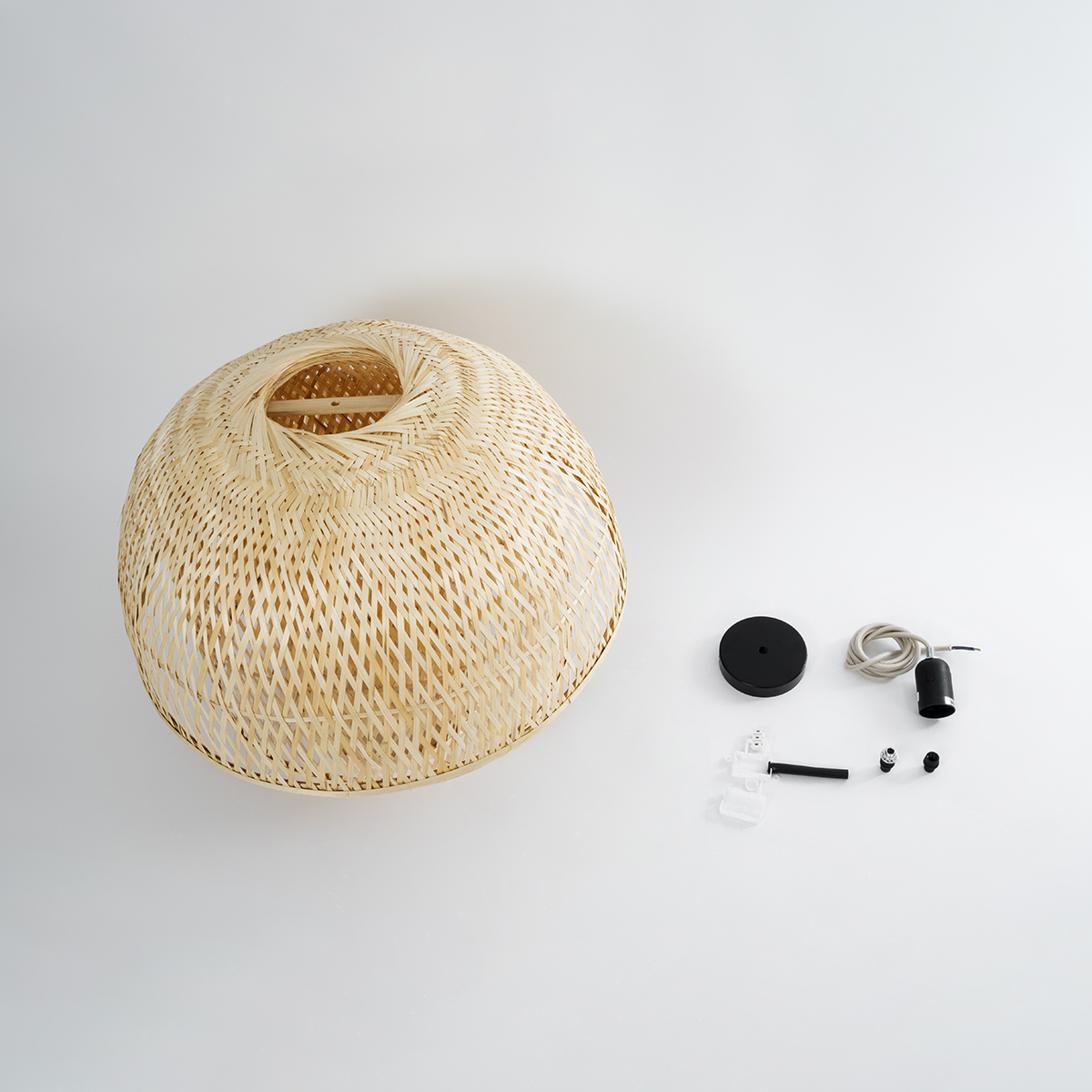 GloboStar® HIROKA 01836 Boho Κρεμαστό Φωτιστικό Πλέγμα Μονόφωτο 1 x E27 IP20 Μπεζ Ξύλο - Μ60 x Π60 x Υ50cm