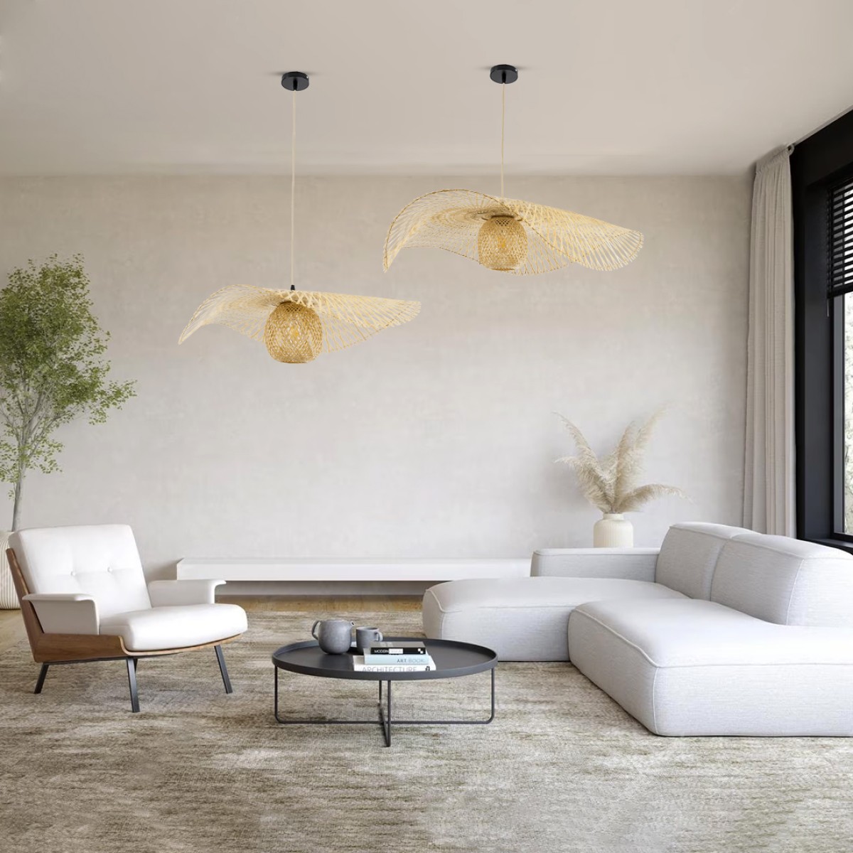 GloboStar® CINNABAR 01837 Boho Κρεμαστό Φωτιστικό Πλέγμα Μονόφωτο 1 x E27 IP20 Μπεζ Ξύλο - Μ75 x Π75 x Υ21cm