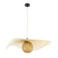 GloboStar® CINNABAR 01837 Boho Κρεμαστό Φωτιστικό Πλέγμα Μονόφωτο 1 x E27 IP20 Μπεζ Ξύλο - Μ75 x Π75 x Υ21cm