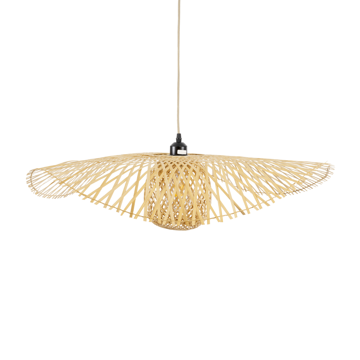 GloboStar® CINNABAR 01837 Boho Κρεμαστό Φωτιστικό Πλέγμα Μονόφωτο 1 x E27 IP20 Μπεζ Ξύλο - Μ75 x Π75 x Υ21cm