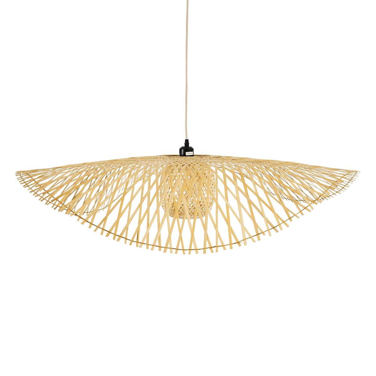 GloboStar® CINNABAR 01838 Boho Κρεμαστό Φωτιστικό Πλέγμα Μονόφωτο 1 x E27 IP20 Μπεζ Ξύλο - Μ100 x Π100 x Υ21cm