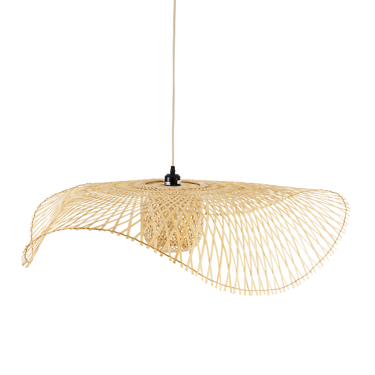 GloboStar® CINNABAR 01838 Boho Κρεμαστό Φωτιστικό Πλέγμα Μονόφωτο 1 x E27 IP20 Μπεζ Ξύλο - Μ100 x Π100 x Υ21cm