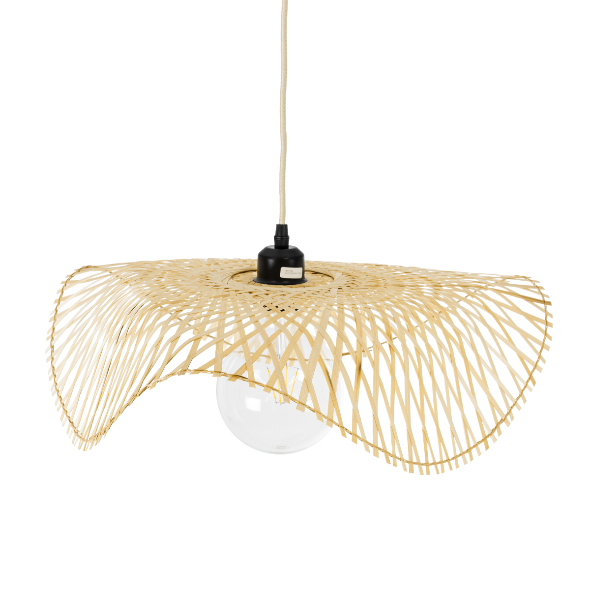 GloboStar® MELEMELE 01840 Boho Κρεμαστό Φωτιστικό Πλέγμα Μονόφωτο 1 x E27 IP20 Μπεζ Ξύλο - Μ50 x Π50 x Υ7cm