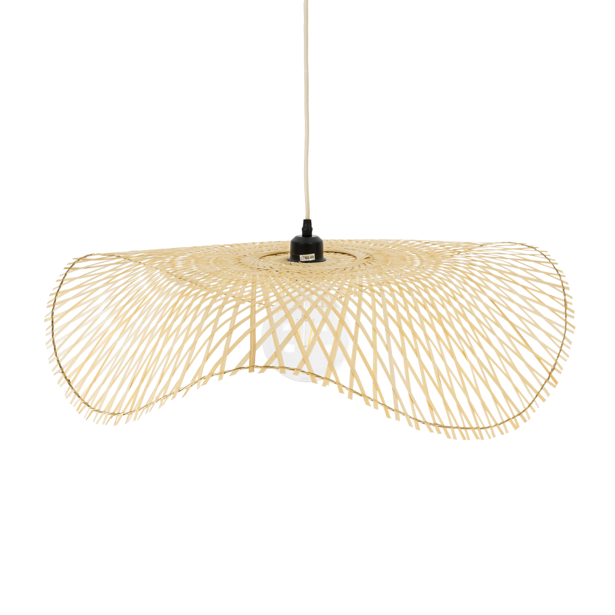 GloboStar® MELEMELE 01841 Boho Κρεμαστό Φωτιστικό Πλέγμα Μονόφωτο 1 x E27 IP20 Μπεζ Ξύλο - Μ75 x Π75 x Υ10cm