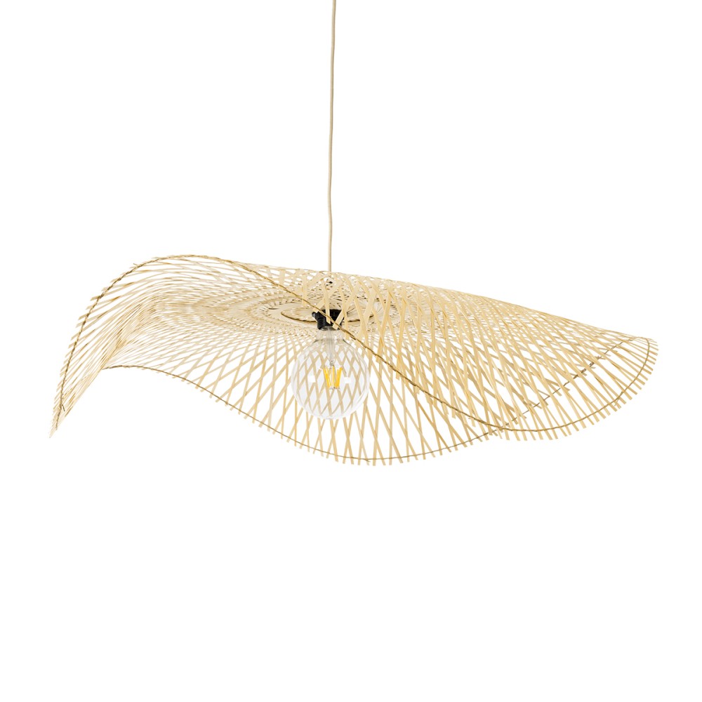 GloboStar® MELEMELE 01842 Boho Κρεμαστό Φωτιστικό Πλέγμα Μονόφωτο 1 x E27 IP20 Μπεζ Ξύλο - Μ100 x Π100 x Υ12cm