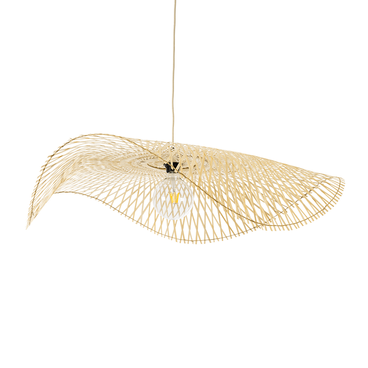 GloboStar® MELEMELE 01842 Boho Κρεμαστό Φωτιστικό Πλέγμα Μονόφωτο 1 x E27 IP20 Μπεζ Ξύλο - Μ100 x Π100 x Υ12cm