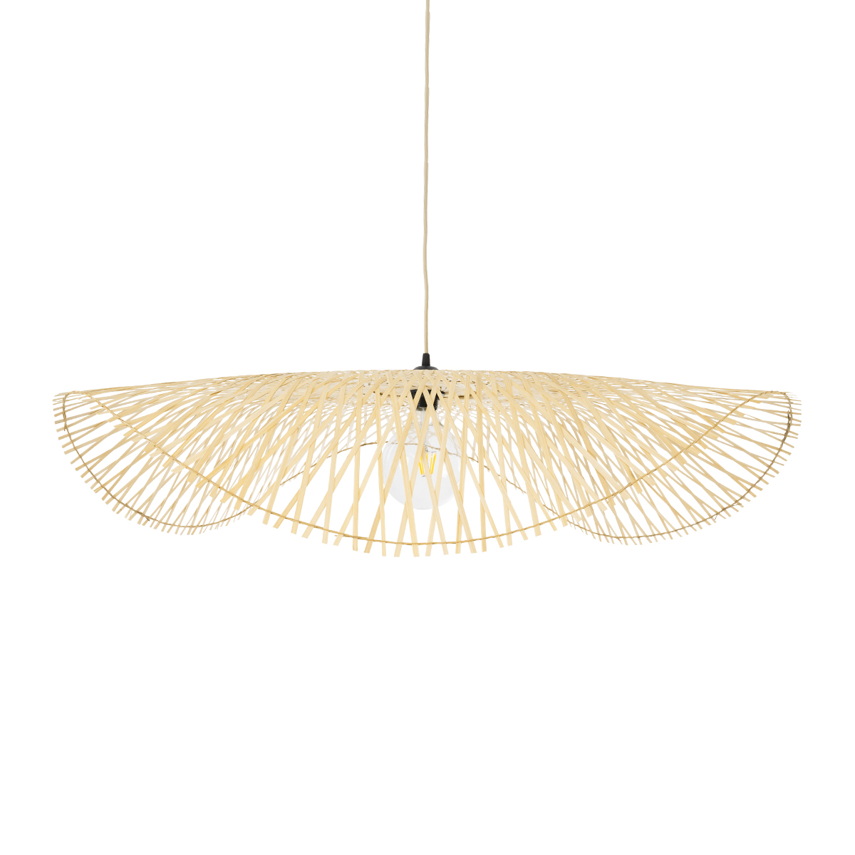 GloboStar® MELEMELE 01842 Boho Κρεμαστό Φωτιστικό Πλέγμα Μονόφωτο 1 x E27 IP20 Μπεζ Ξύλο - Μ100 x Π100 x Υ12cm