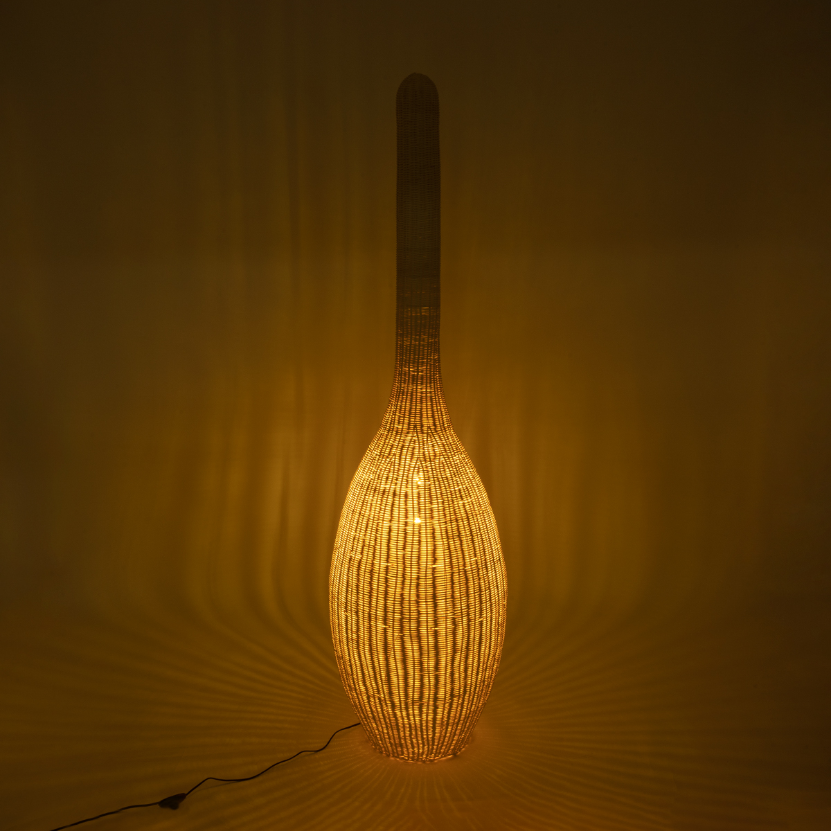 GloboStar® PARADIS 01846 Boho Επιδαπέδιο Φωτιστικό Μονόφωτο 1 x E27 IP20 Μπεζ Ξύλο - Μ50 x Π50 x Υ180cm
