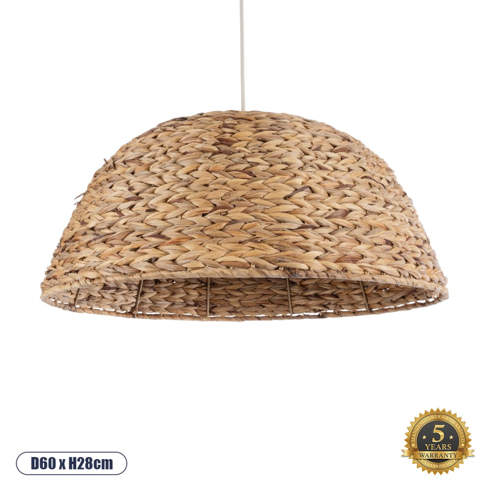 GloboStar® MANGATA 01847 Boho Κρεμαστό Φωτιστικό Καμπάνα Μονόφωτο 1 x E27 IP20 Καφέ Ξύλο - Μ60 x Π60 x Υ28cm