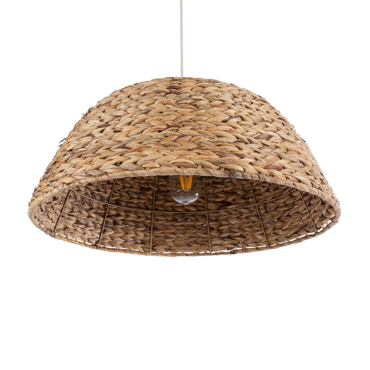 GloboStar® MANGATA 01847 Boho Κρεμαστό Φωτιστικό Καμπάνα Μονόφωτο 1 x E27 IP20 Μπεζ Ξύλο - Μ60 x Π60 x Υ28cm