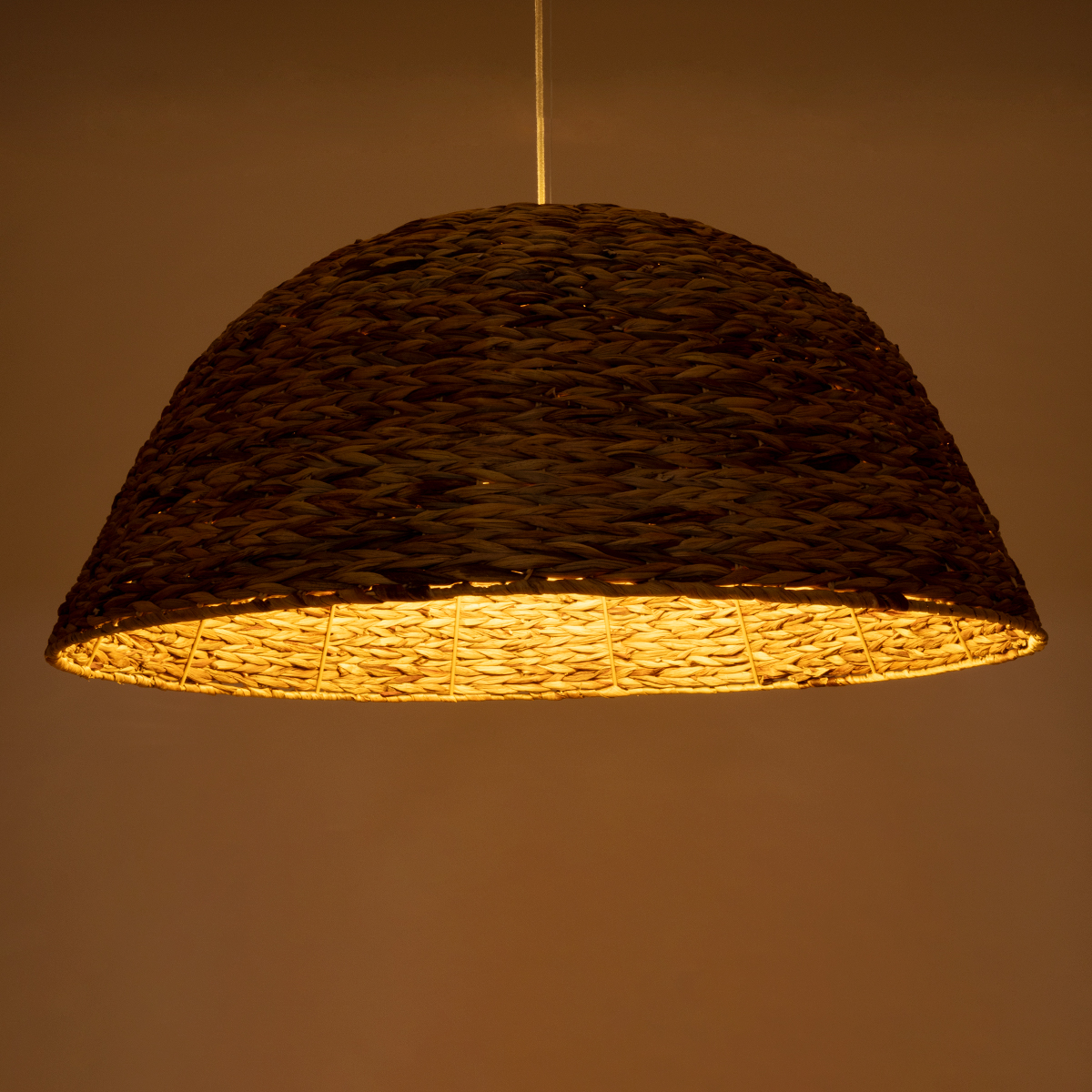 GloboStar® MANGATA 01848 Boho Κρεμαστό Φωτιστικό Καμπάνα Μονόφωτο 1 x E27 IP20 Καφέ Ξύλο - Μ90 x Π90 x Υ40cm