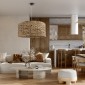 GloboStar® MANGATA 01849 Boho Κρεμαστό Φωτιστικό Καμπάνα Μονόφωτο 1 x E27 IP20 Καφέ Ξύλο - Μ60 x Π60 x Υ28cm